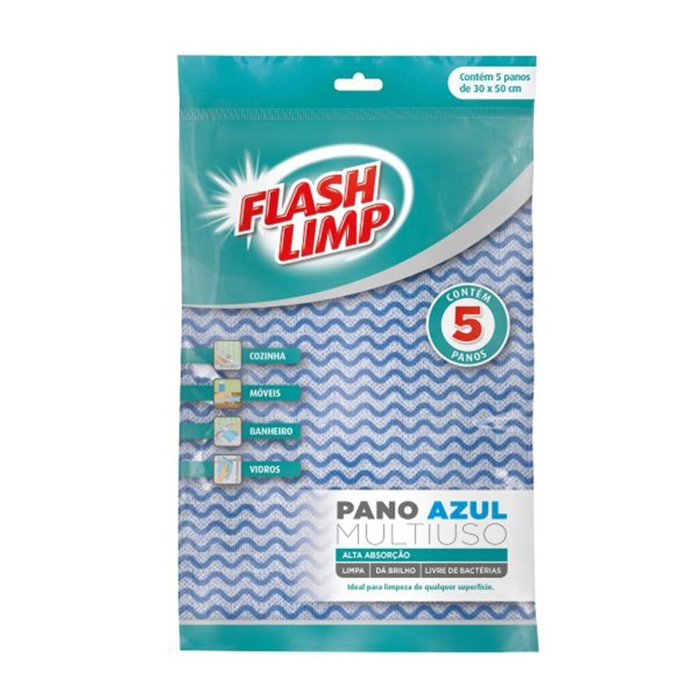 Pano Limpeza Flashlimp Mult Azul com 5PECAS Blister FLP4588