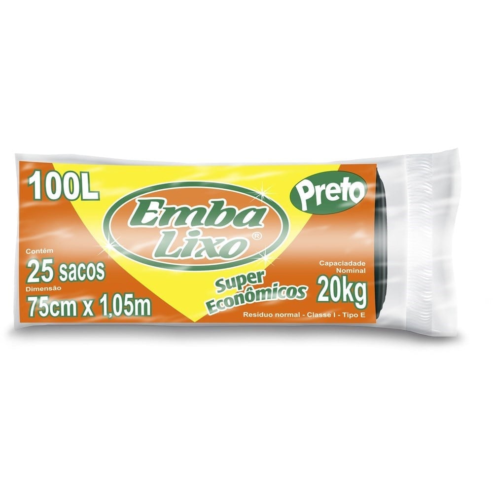 Saco Embalixo Rolo Super Econômico Preto 100L com 25 Sacos 510082