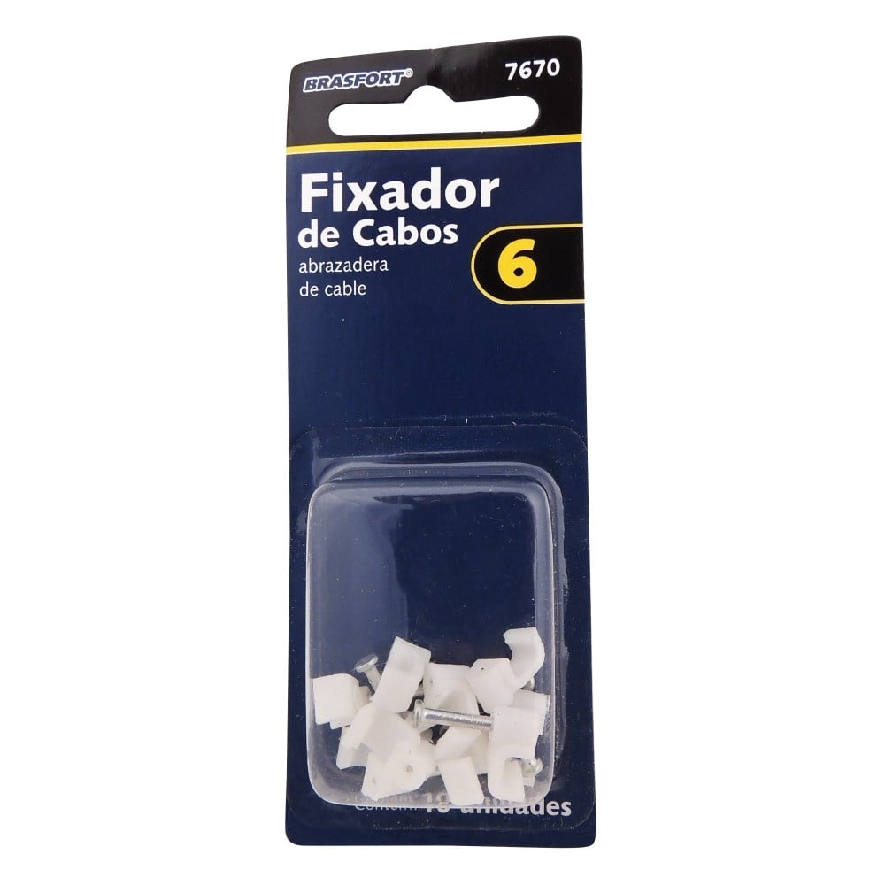Cartela Grampo Fixa Fio Tipo Garra Brasfort 06 Branco Cartela com 10 Peças 7670